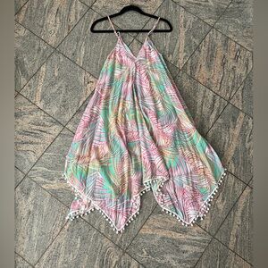 Boho, dainty, flirty, Tropical bohemian Print 
Pom-Pom Trim dress